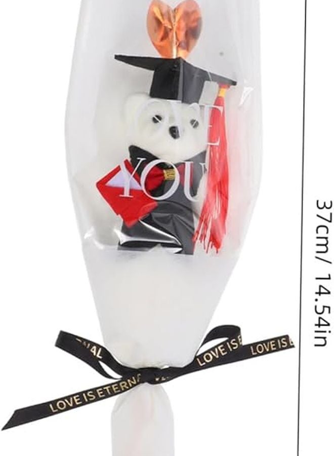 White Graduation Bear Stuffed Animal Bouquet Unique Gift For Graduate Photo Prop Party Decoration - Image 2